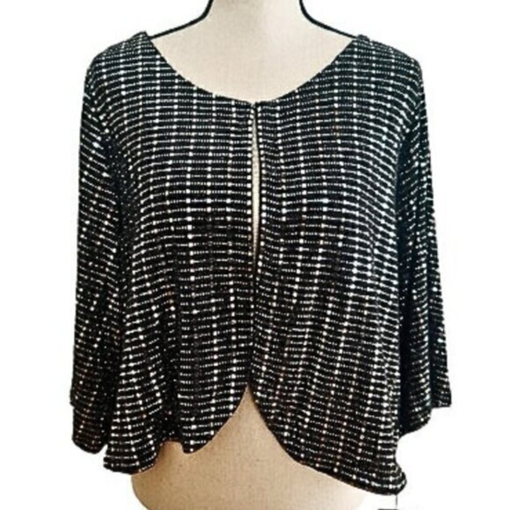 🌟PARK & MAIN Sparkle Shine Black Silver Sequin Bolero Shrug Jacket Evening Wear